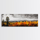 Autumn Landscape, Rustic Cabin Art, Mountain View, Fall Trees, Country Home, Black and White, Living Room Decor, Framed Canvas Print