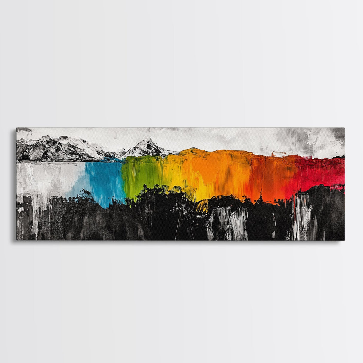 Bold Landscape, Modern Abstract Art, Colorful Mountain Scene, Black and White Contrast, Nature Inspired Home Decor, Canvas Print