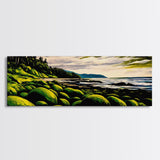Green Rocks, Coastal Landscape, Nature Wall Art, Framed Canvas Print, Scenic Ocean Painting, Beach House Decor, Serene Wall Artwork