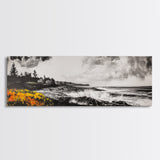 Coastal Storm, Monochrome Seascape, Bold Ocean Art, Framed Canvas Print, Black White Yellow, Living Room Wall Decor, Nautical Artwork