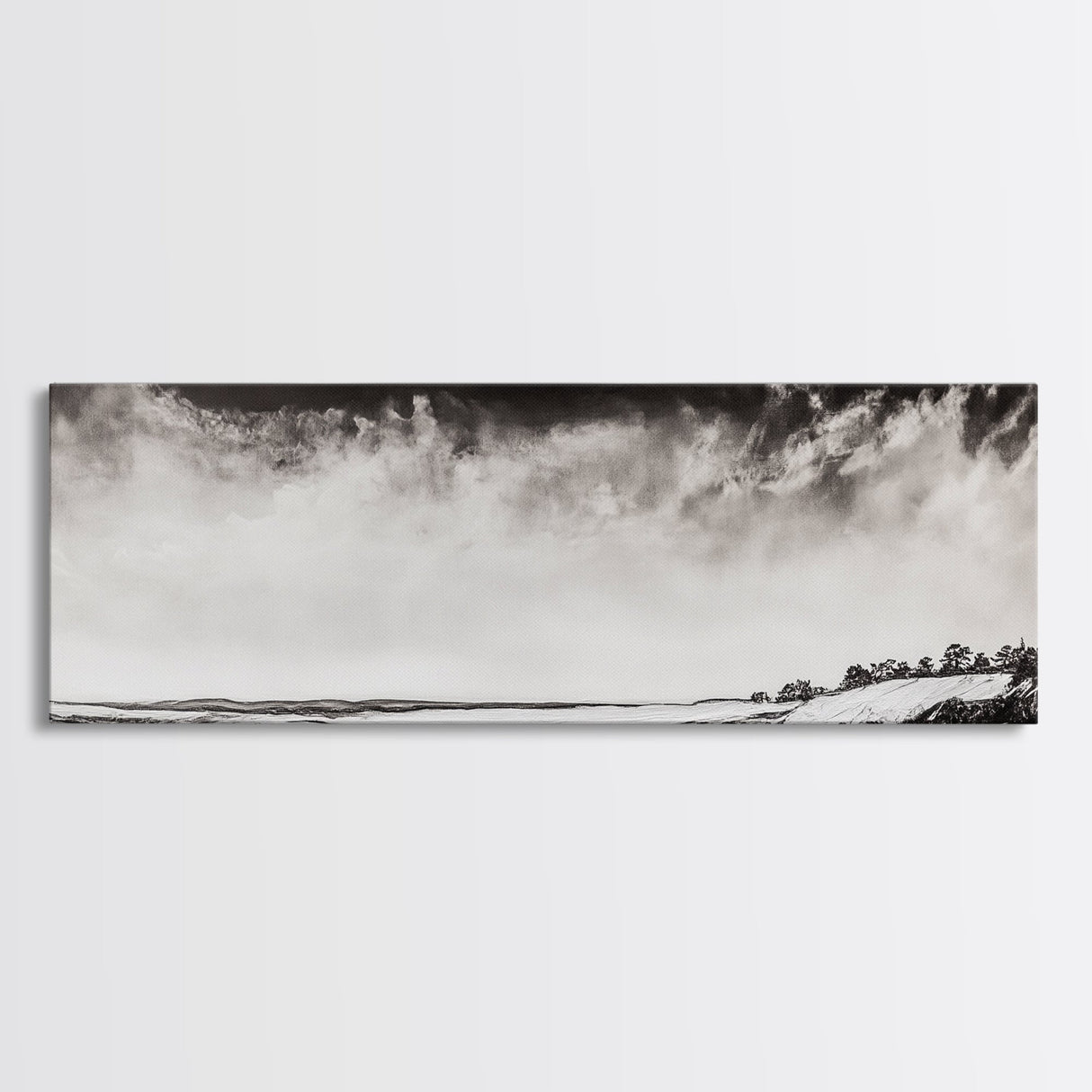 Minimalist Landscape, Black and White Art, Cloudy Sky, Framed Canvas Print, Modern Wall Art, Neutral Home Decor, Monochrome Landscape