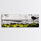 Seagull Perch, Ocean Shore, Moody Sky, Framed Canvas Print, Coastal Wall Art, Beach House Decor, Nautical Artwork, Nature Inspired