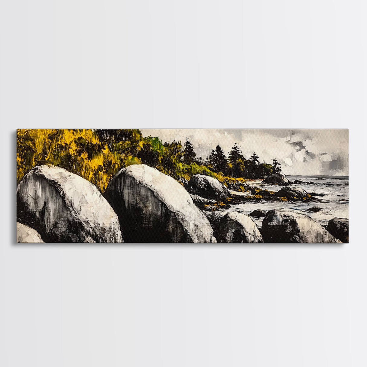 Rocky Shore, Coastal Landscape, Nature Inspired Art, Ocean Beach Wall Art, Large Format Art, Canvas Print, Living Room Art