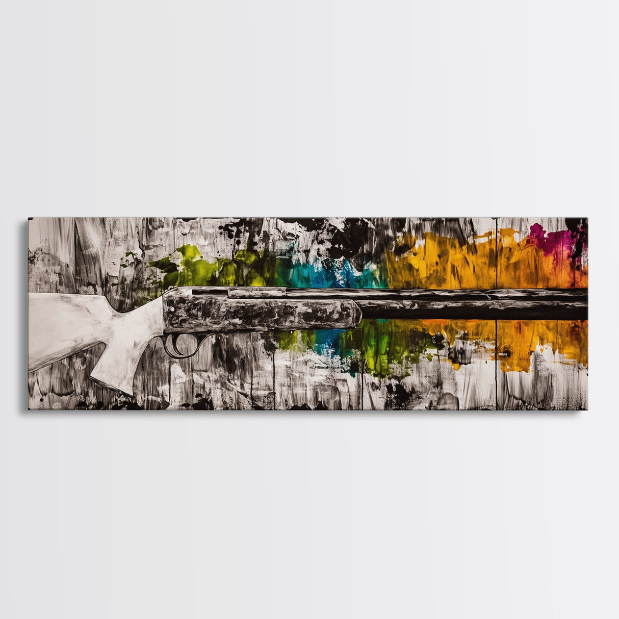 Colorful Rifle, Gun Art, Abstract Firearm Painting, Modern Wall Art, Man Cave Decor, Bold Art, Framed Canvas Print, Unique Gift