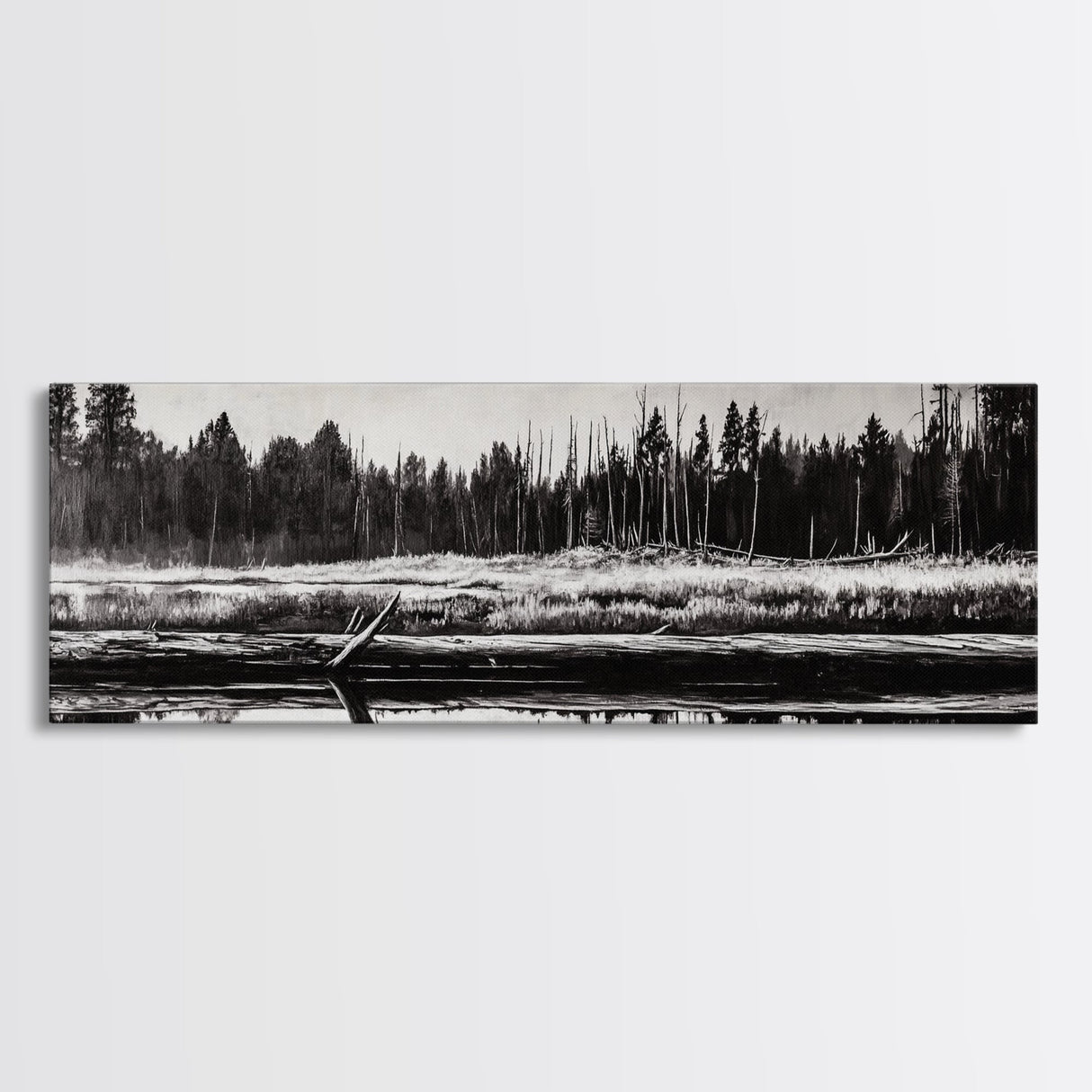 Monochrome Forest, Black and White, Nature Wall Art, Minimalist Landscape, Serene Art, Woodland Scene, Framed Canvas Print, Bedroom Wall Art