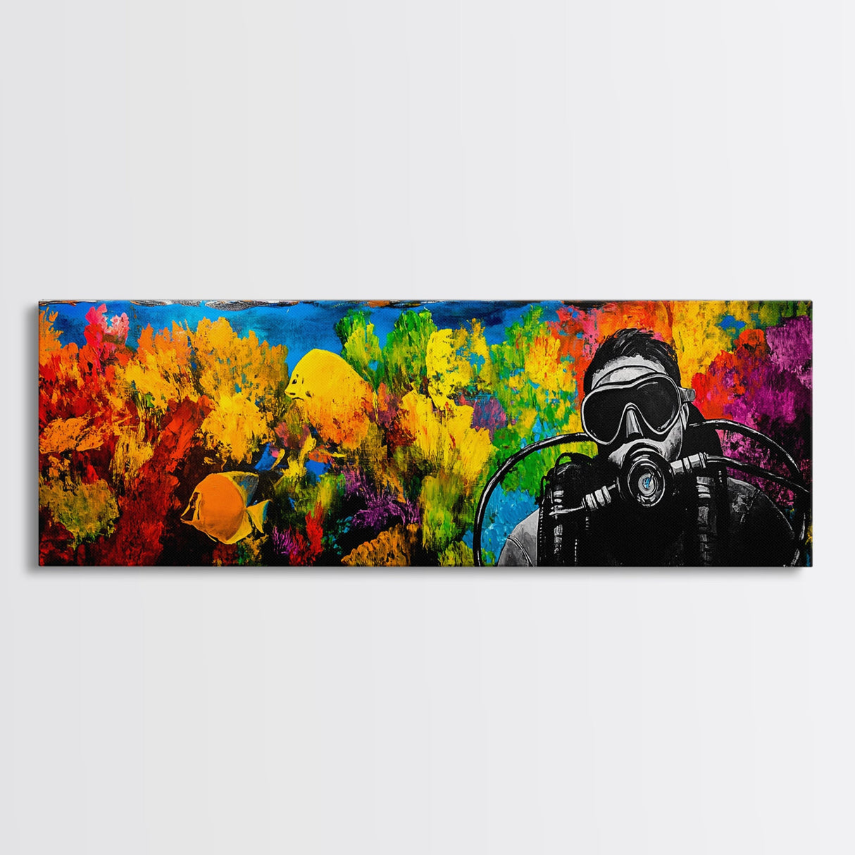 Scuba Diver, Underwater Exploration Art, Vibrant Ocean Scene, Bold Nautical Art, Large Canvas Print, Living Room Wall Art