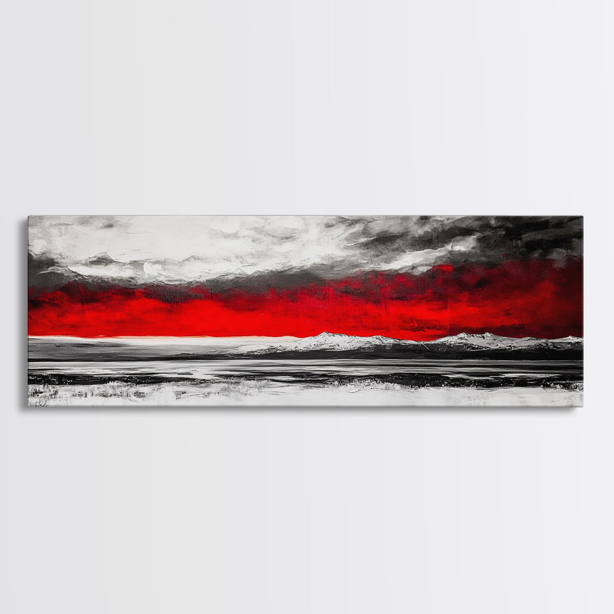 Red Sky Landscape, Dramatic Sunset Painting, Abstract Mountain Art, Modern Wall Art, Bold Color Decor, Office Wall Art, Framed Canvas Print