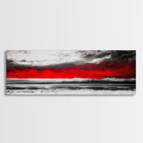 Red Sky Landscape, Dramatic Sunset Painting, Abstract Mountain Art, Modern Wall Art, Bold Color Decor, Office Wall Art, Framed Canvas Print