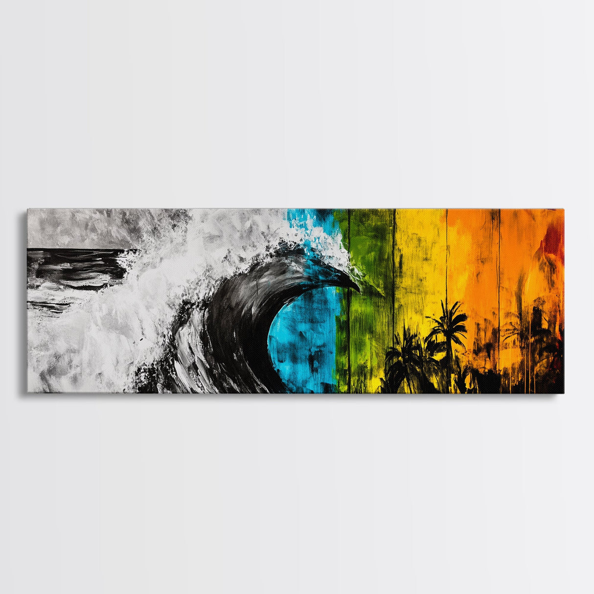 Ocean Wave Painting, Coastal Wall Art, Beach Sunset Decor, Tropical Nature Print, Vibrant Abstract Art, Framed Canvas Print