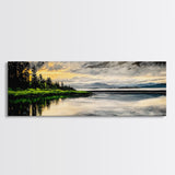 Lake Sunset Art, Landscape Painting, Nature Wall Decor, Tranquil Water Reflection, Rustic Home Art, Living Room Wall Art, Framed Canvas Print