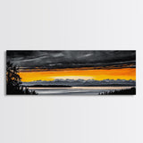 Sunset Over Mountains, Dramatic Landscape Art, Black and Yellow Wall Art, Bold Sky Painting, Nature Print, Office Wall Decor, Framed Canvas Prin