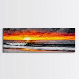 Fiery Sunset Over Ocean, Vibrant Beach Painting, Red and Yellow Sky Wall Art, Coastal Home Decor, Seascape Art, Living Room Artwork, Canvas Print