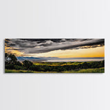 Golden Field, Sunset Overlook, Nature Landscape, Framed Canvas Print, Dramatic Sky, Rolling Hills, Rustic Farmhouse Decor, Large Wall Art