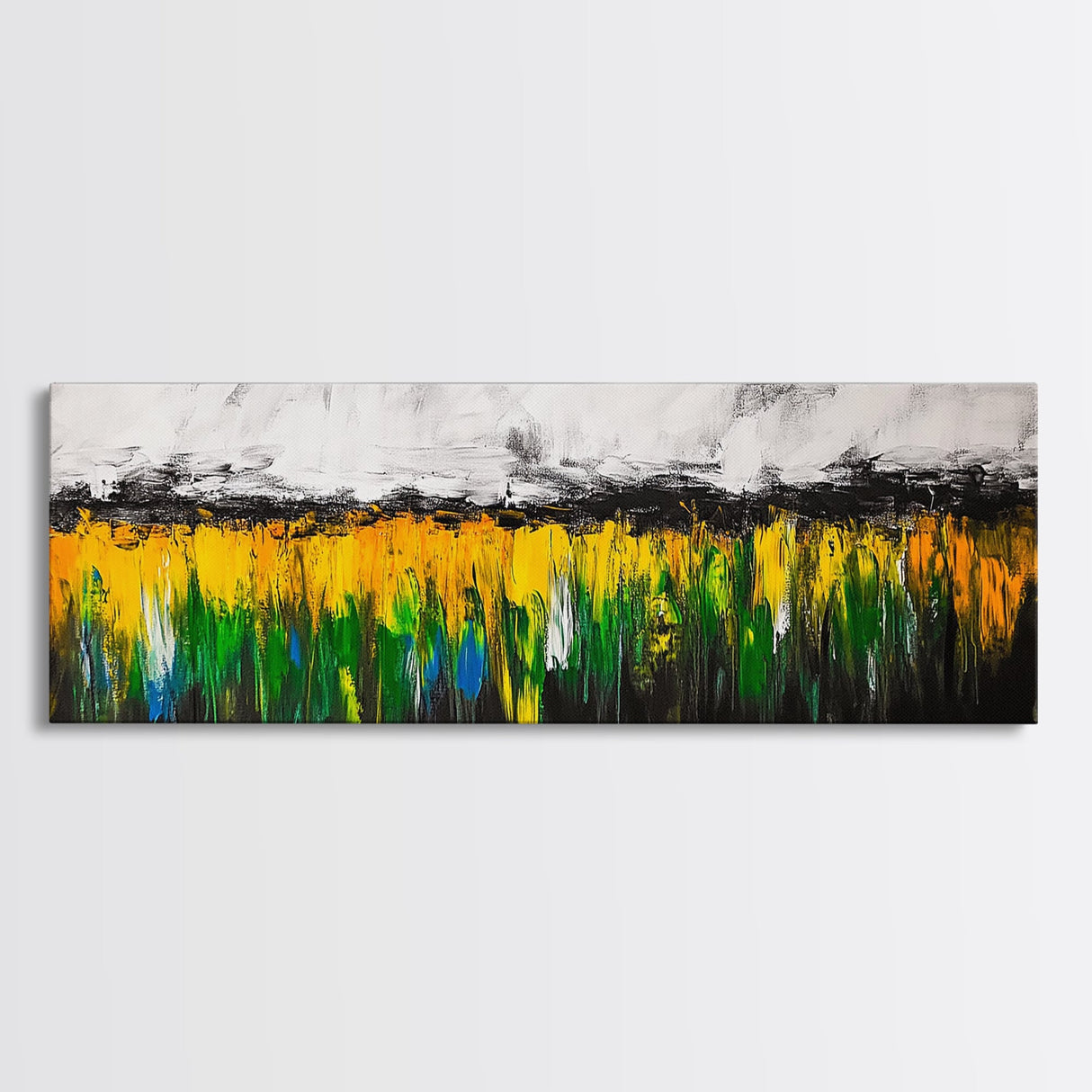 Abstract Wildflowers, Colorful Landscape, Boho Wall Art, Framed Canvas Print, Nature Inspired Art, Living Room Decor