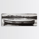 Mountain Reflections, Canoe Art, Wilderness Wall Decor, Canvas Print, Black and White Landscape, Lake House Art, Rustic Cabin Art