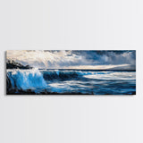 Ocean Waves, Coastal Sunset, Seascape Art, Nautical Wall Decor, Framed Canvas Print, Beach House Wall Art, Surfing Gift, Watercolor Vibes