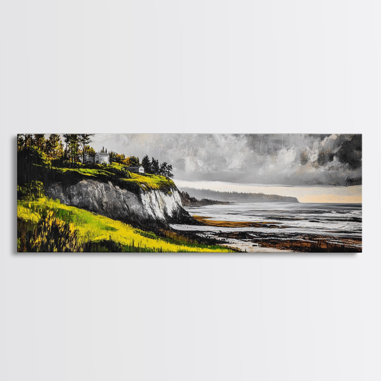 Coastal Cliffs, Stormy Sky, Ocean Waves, Canvas Print, Seascape Wall Art, Nautical Painting, Bedroom Decor, Coastal Home Accent