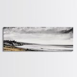 lack White Coast, Stormy Ocean, Dramatic Sky, Framed Canvas Print, Minimalist Seascape, Monochrome Wall Art, Office Decor, Bedroom Accent