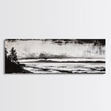 Black White Seascape, Ocean Storm, Dramatic Sky, Framed Canvas Print, Minimalist Art, Coastal Wall Decor, Office Accent, Nautical Home Art
