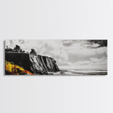 Coastal Cliff Painting, Black and White Seascape, Ocean View Artwork, Modern Nautical Decor, Beach House Wall Art, Framed Canvas Print