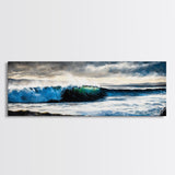 Powerful Ocean Wave, Realistic Seascape Art, Blue Water Wall Decor, Coastal Living Room Art, Surfer Beach Print, Framed Canvas Print