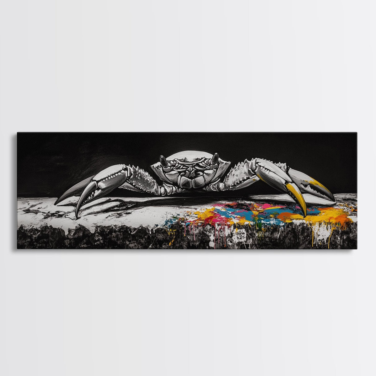 Black and White Crab, Minimalist Marine Art, Bold Nautical Decor, Coastal Kitchen Wall Art, Ocean Inspired Print, Framed Canvas Print