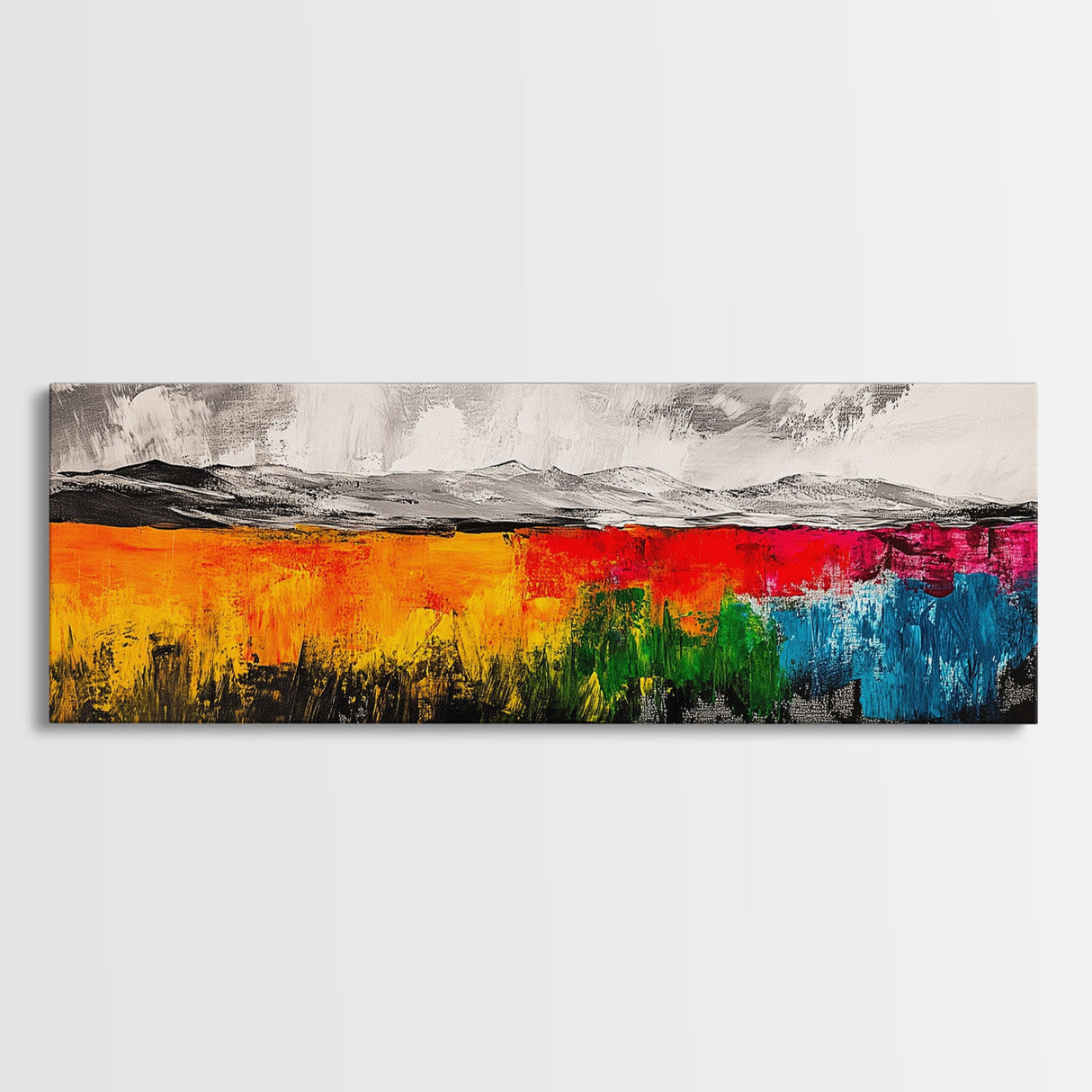 Vibrant Abstract Field, Colorful Landscape Painting, Modern Farmhouse Wall Art, Boho Nature Print, Warm Earthy Decor, Framed Canvas Print