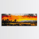 Fiery Sunset Painting, Autumn Sky Artwork, Warm Nature Landscape, Bold Fall Wall Decor, Rustic Cabin Art, Framed Canvas Print