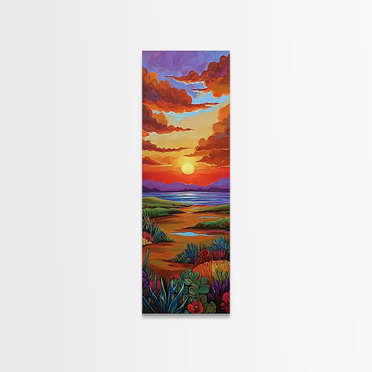 Sunset Field, Desert Painting, Framed Canvas Print, colorful desert horizon landscape wall art, autumn tones, boho entryway accent