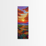 Sunset Field, Desert Painting, Framed Canvas Print, colorful desert horizon landscape wall art, autumn tones, boho entryway accent