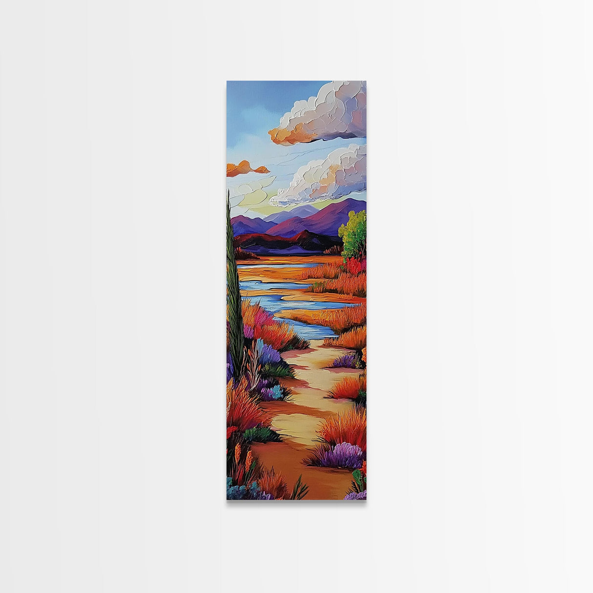 Path Mountains, Autumn Meadow, Vibrant Fall trail scene Framed Canvas Print, rustic seasonal wall art, living room nature decor