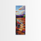 Path Mountains, Autumn Meadow, Vibrant Fall trail scene Framed Canvas Print, rustic seasonal wall art, living room nature decor