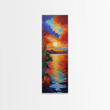 Sunset Reflections, Bold Lake, Framed Canvas Print vibrant sunset over water, colorful sky and lake scene, tranquil evening art, nature decor