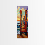 Pier Sunset, Coastal Journey – Canvas Print colorful beach landscape painting, ocean wall decor, coastal living room wall art, vibrant seascape