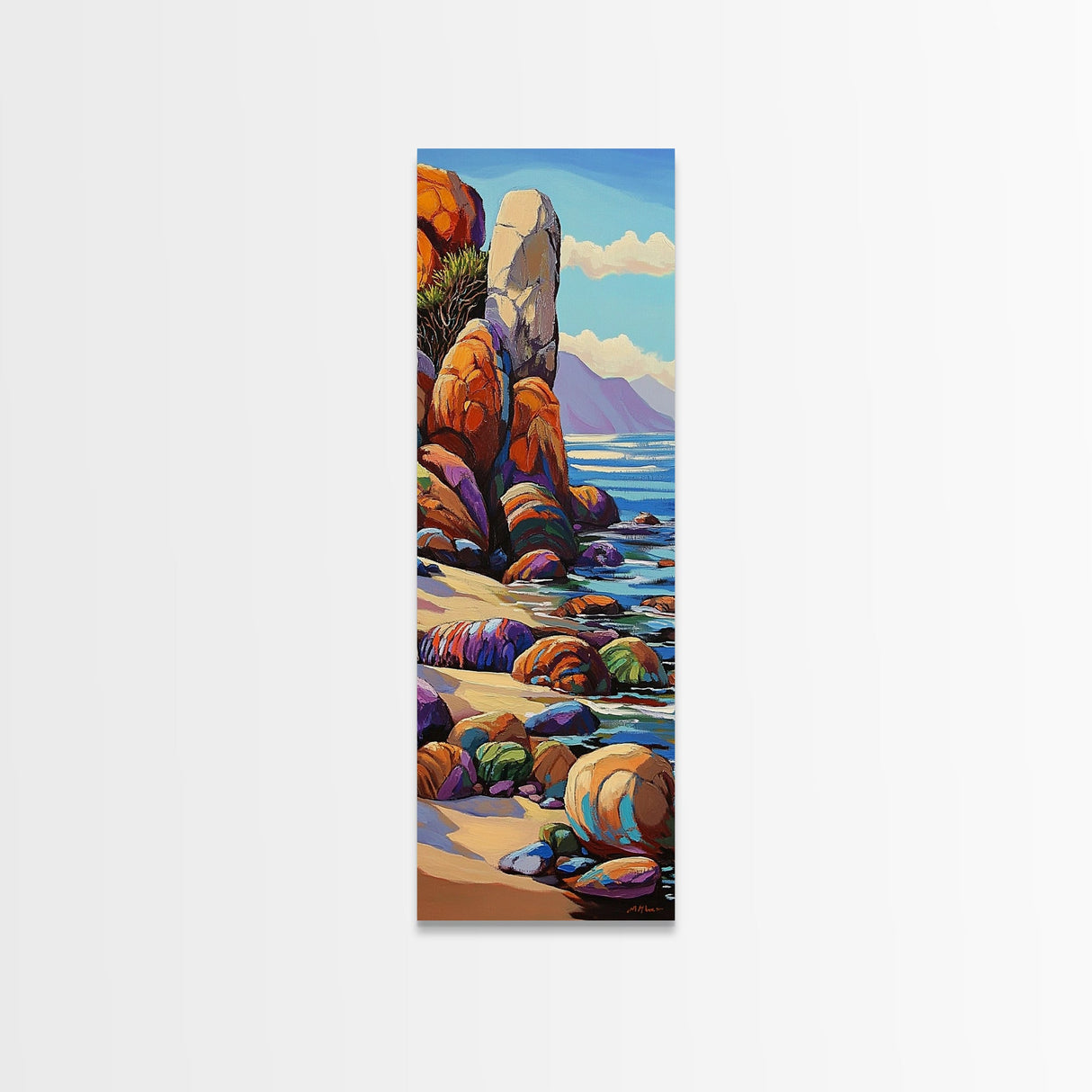 Coastal, Rocks, Ocean, Desert Scene Canvas Print, Bold Color Seascape, Nature Inspired Wall Art, Beach House Decor, Bohemian Art Style