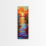 Sunset, Vibrant, Tropical, Sky - Framed Canvas Print, Colorful Beach Wall Art, Bold Living Room Decor, Coastal Sunset Summer Vibes Painting