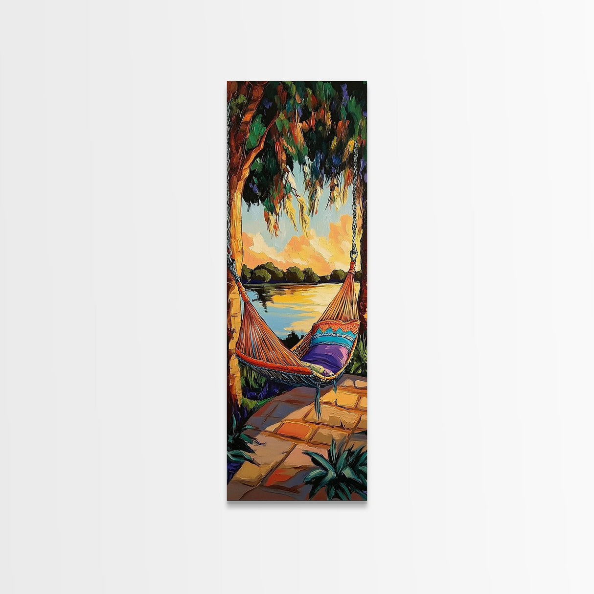 Hammock, Sunset, Relaxation, Trees, Framed Canvas Print, Boho Patio Wall Decor, Summer Vibes, Chill Outdoor Art, Serene Living Room Accent