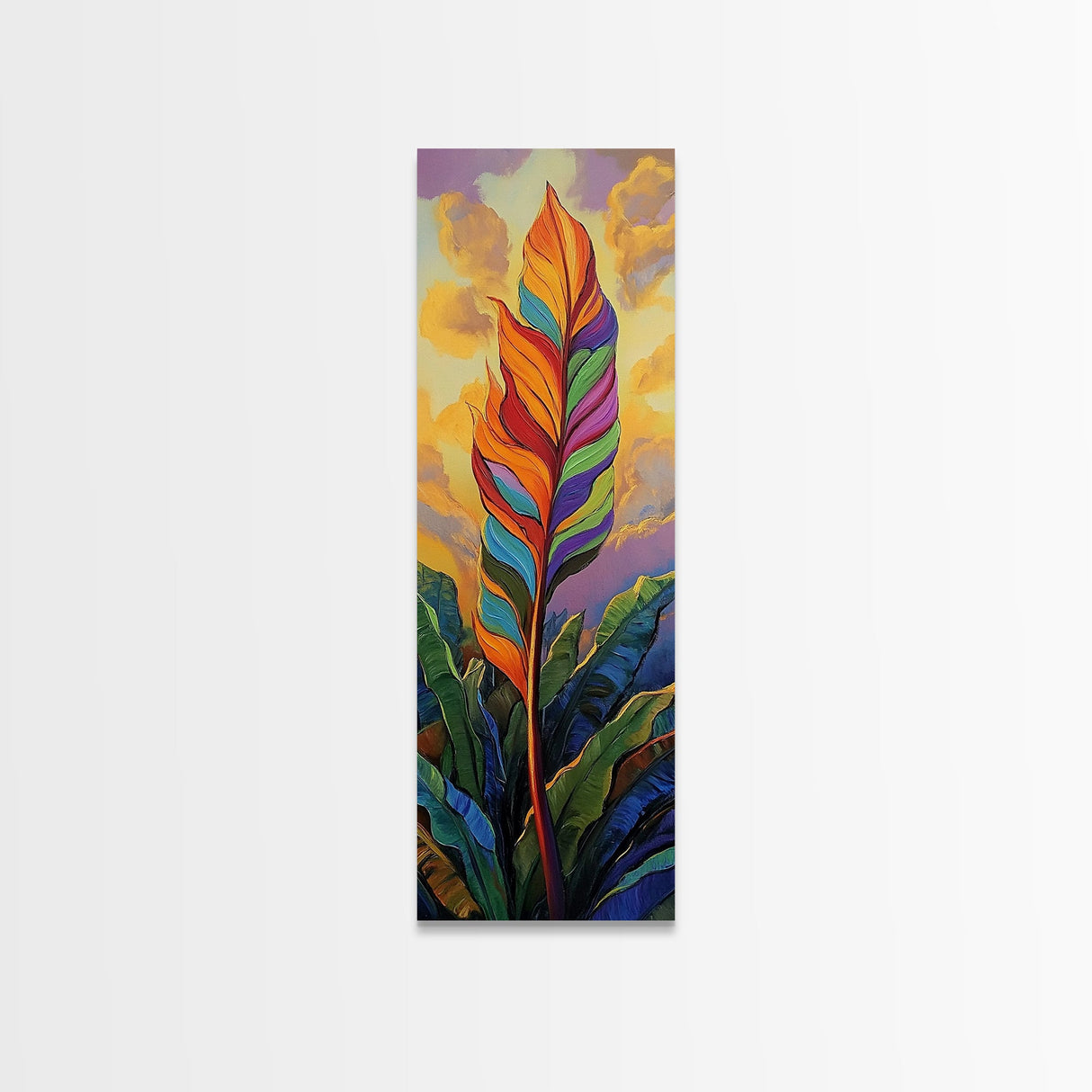Rainbow, Leaf, Botanical, Sunset, Framed Canvas Print vibrant tropical plant wall decor boho botanical kitchen wall art nature lovers gift