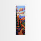 Desert, Mountains, Bold, Colors, Framed Canvas Print with red rock trail, southwest boho decor, hallway art, vibrant mountain landscape