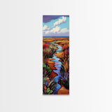 Wildflower, Marsh, Coastal, Path, Framed Canvas Print with golden autumn grasses, colorful marshland, farmhouse entryway wall decor