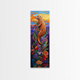 Otter, Flowers, Fantasy, Wildlife, Framed Canvas Print, Whimsical animal art in vibrant palette, ideal Nursery Art or Nature Lover Decor