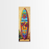 Surfboard, Floral, Bright, Tropical - Canvas Print, Surfboard Wall Art, Beach House Decor, Tropical Living Room Accent, Summer Art Print