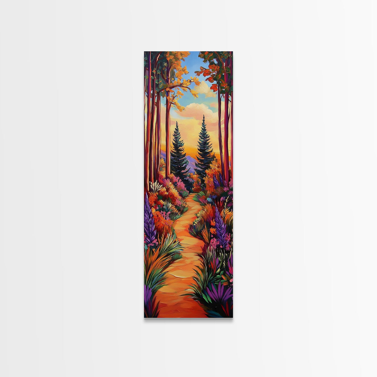 Forest Trail, Autumn Trees, Vibrant Nature Pathway, Fall Wall Art, Whimsical Landscape Style, Entryway Decor, Canvas Print