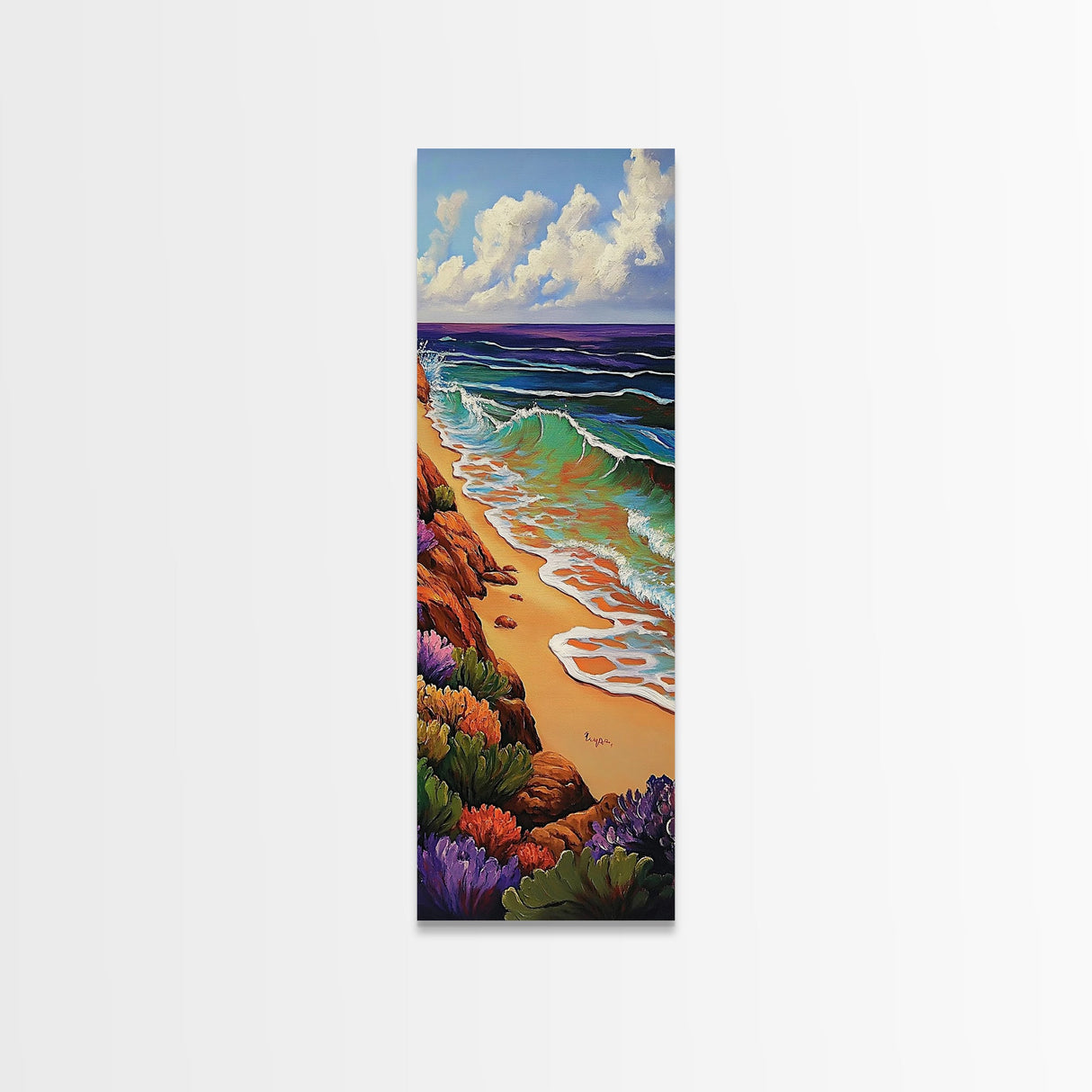 Coastal Waves, Beach Shoreline, Ocean Nature Art, Bright Summer Seascape, Nautical Bathroom Decor, Canvas Print
