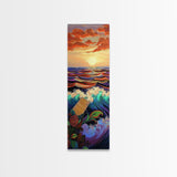 Sunset Waves, Ocean Art, Bold Coastal Seascape, Nautical Wall Decor, Vibrant Beach Vibes, Living Room Accent, Framed Canvas Print