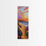 Seaside Sunset, Floral, Ocean Pathway Canvas Print, Vibrant Beach Decor, Coastal Hallway Wall Art, Bold Bohemian Beach Painting
