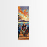 Tropical Boat Sunset Painting, Canvas Print coastal boat art, Caribbean vibe, boho beach house decor, entryway or bathroom wall piece