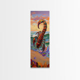 Scorpion Ocean, Sunset, Framed Canvas Print, Bold Coastal Wall Art, Beach Bedroom Decor, Vibrant Nautical Style, Surreal Animal Artwork