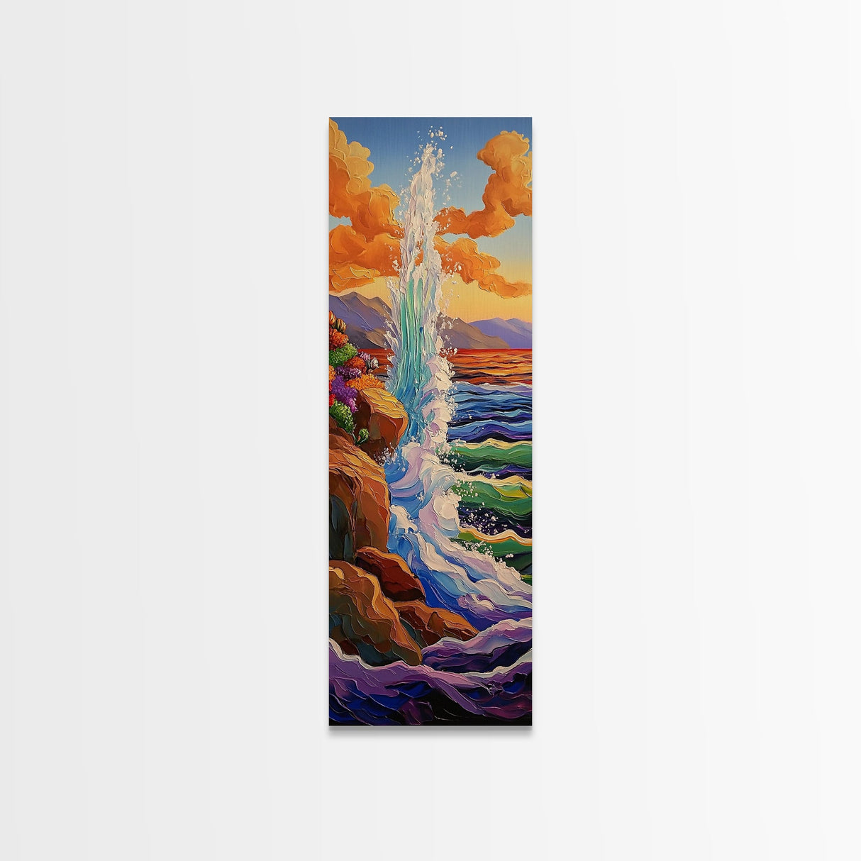Ocean Wave, Cliff, Canvas Print, Dramatic Seaside Landscape Wall Art, Sunset Coastal Decor, Bold Nature Living Room Accent