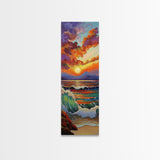 Sunset Seascape, Waves, Ocean Framed Canvas Print vivid wave crashing art, colorful sky landscape, modern coastal art, beach house decor